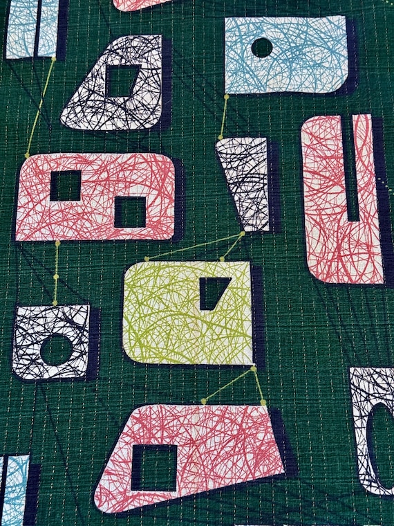 2YDS 50s Intergalactic 3D Mid Century Kinetics w/ LUREX Barkcloth Vintage Fabric