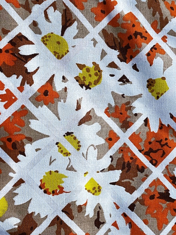 70's Trellis of Daisies Vintage Fabric ORANGE CRUSH Danish Scandinavian Yardage 6YDS Avail.