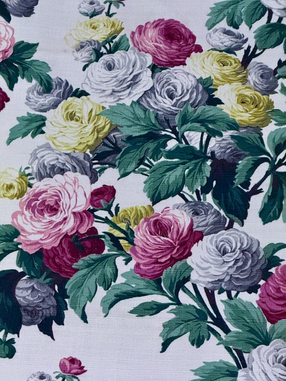 Barkcloth Marthas Vineyard ROSES Vintage Fabric For the Pillow Makers!