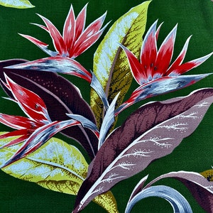 Intoxicating Birds of Paradise on Asparagus Lime Miami Beach Barkcloth Vintage Fabric 4YDS Avail.
