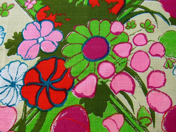 Flower Power Barkcloth Vintage Fabric 1960's Hippie Boho Chic DIY Projects Peace Love No War!