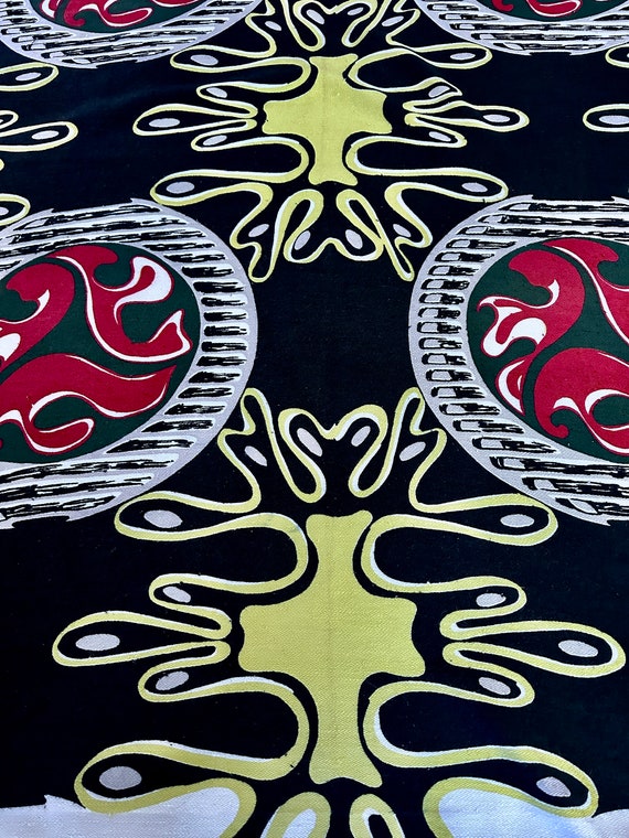Circle Fantasy 1950's Amoebatic Splatt Sara Kaiserman Hand Print ATOMIC Barkcloth Vintage Fabric