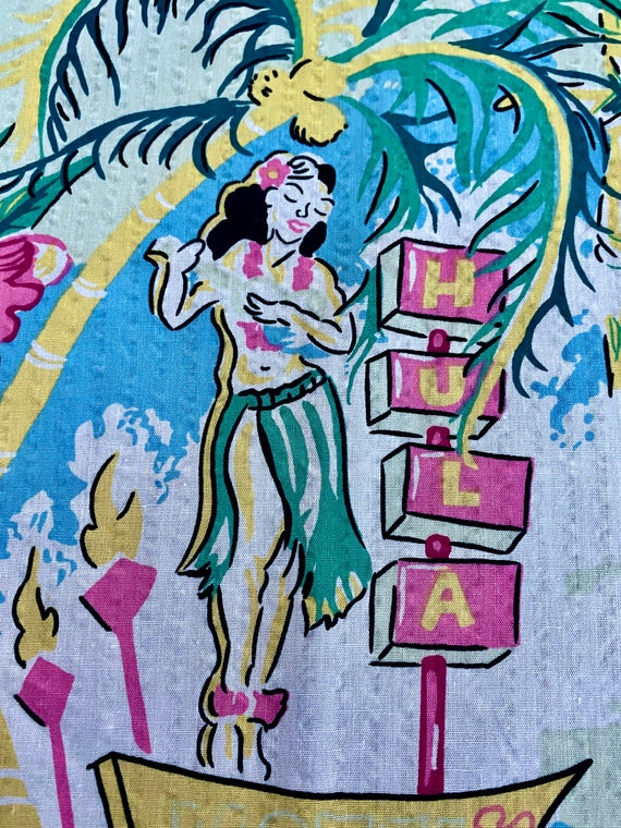 1.6YDS 50's Hawaii Outrigger Cafe VACANCY Vintage Fabric Rayon Old Stock Yardage