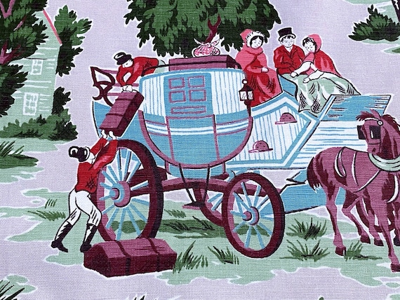 Waverly "Wayside Inn" Kentucky Derby 1940's Horses Vintage Fabric Unused Yardage