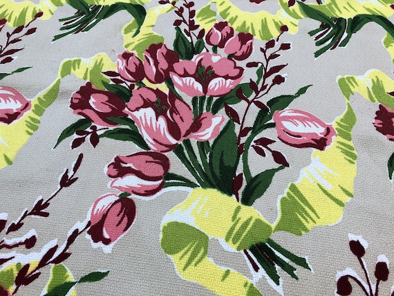 Hollywood Regency Cottage Barkcloth Vintage Fabric 1940's SWANK Deco Dorothy Draper Incarnated! 7YDS Avail.