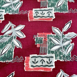 Raspberry & Tangerine Picasso Inspired Barkcloth Vintage Fabric Yardage Late 1940&#39;s 6YDS Avail.