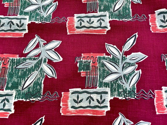 Raspberry & Tangerine Picasso Inspired Barkcloth Vintage Fabric Yardage Late 1940's 6YDS Avail.