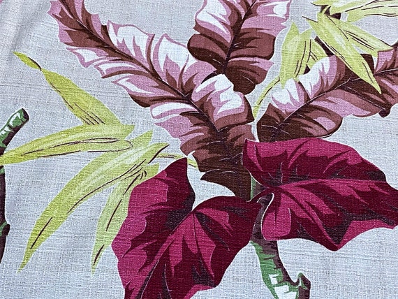 South Beach Tropical Floral Barkcloth Vintage Fabric Drape Curtain 1930's Art Deco 2 Avail.