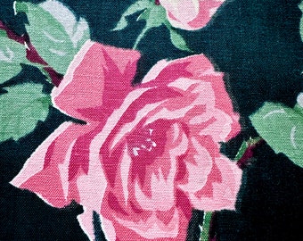 Swank Hollywood Glam 1930’s Sherbet ROSES auf dunkel Teal Vintage Borkenstoff Ära Stoff für Polsterkissen Wohnkultur