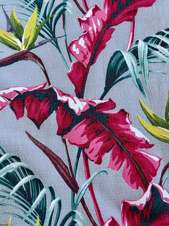 Outrageously MANIC Miami Beach Birds of Paradise Barkcloth Vintage Fabric Drape Curtain 2 Avail.