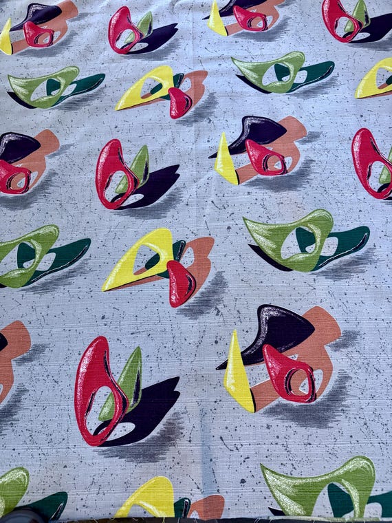 Space JUNK! Atomic Amoeba Boomerang Barkcloth Vintage Fabric Mid Century Yardage 1950's 8YDS
