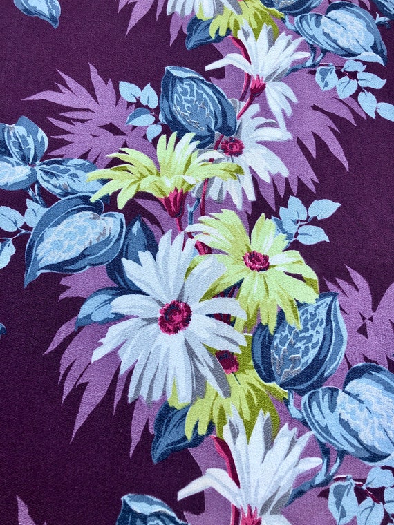 Aubergine Summer Daisies Barkcloth Vintage Fabric Striking Hollywood Glam Style!