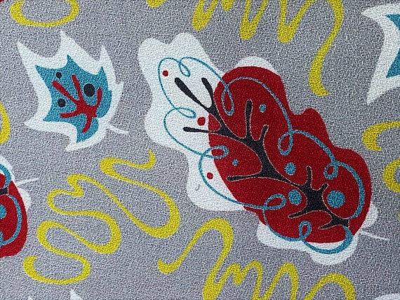 2.1YDS 50's Surrealist Candy Colored Biomorphic Barkcloth Vintage Fabric Yardage Joan Miro Inspired