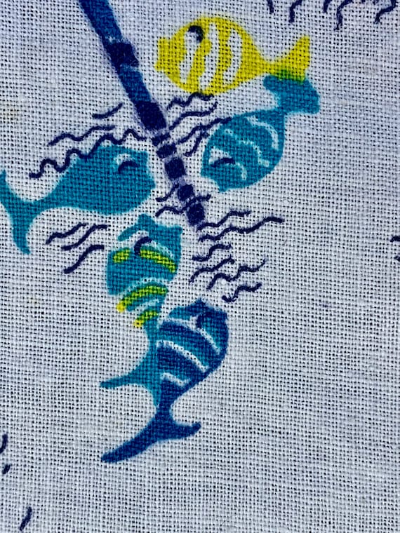 40's Turquoise Mad Pirañas FISH Vintage Fabric Unused Vintage Fabric Old Stock Novelty