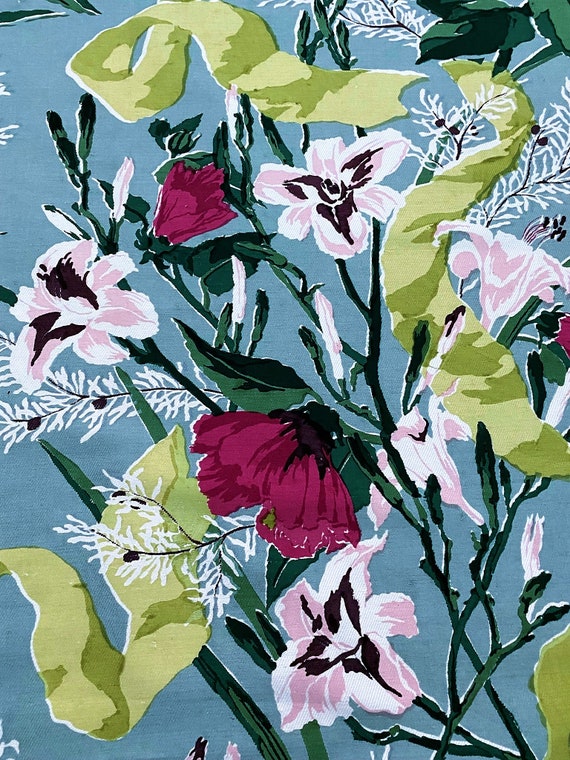 Hollywood Regency Cottage Barkcloth Vintage Fabric 1940's Minty Green Glam for Upholstery Home Decor Pillows 4YDS Avail.