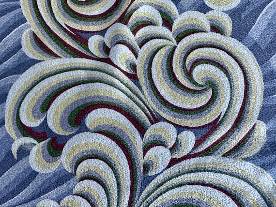 1930's Art Deco Rolling CLOUDS on Dove & Banana Barkcloth Vintage Fabric Drape Curtain
