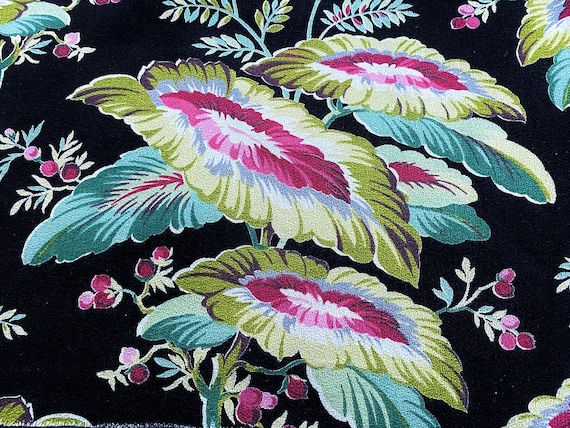 Sensationally Sweet Cottage Caladiums Barkcloth Vintage Fabric PILLOW Remnant Unused
