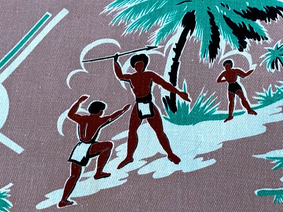 Polynesian Island Life Vintage Fabric Hawaiian South Pacific Islands 1940's Cotton