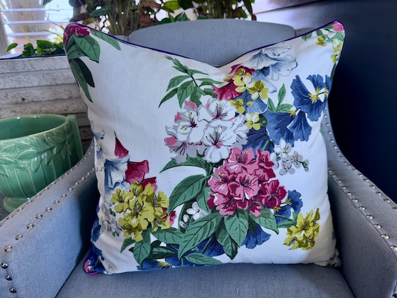 Purple Freesia Hollywood Regency Barkcloth Vintage Fabric Mid Century PILLOW