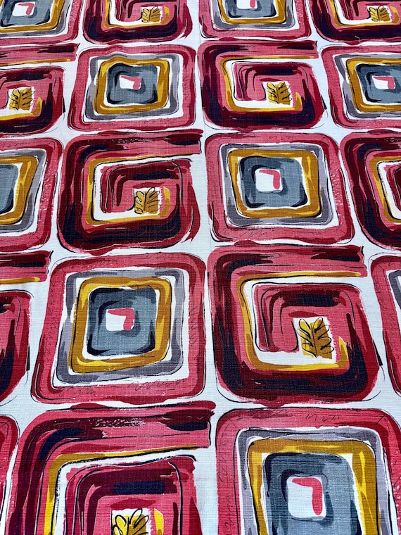 2.7YDS Design Mexicali Moving Abstract Blocks 1950’s Barkcloth Vintage Fabric