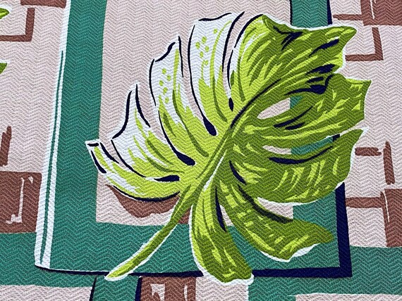 2.2YDS Fanciful Miami Philodendron Leaves Barkcloth Vintage Fabric Unused Old Stock Yardage