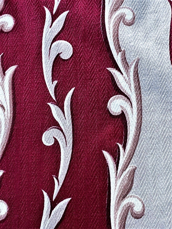 40's Raspberry & Dove Curley Stripe Barkcloth Vintage Fabric Unused Yardage Remnant PILLOWS