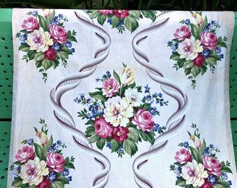 1930's Rococo Cottage Barkcloth Era Vintage Chintz Fabric Drape Curtain Beach House Charmer 2 Avail.