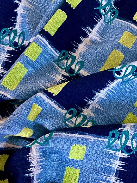 Miami Beach Atomic Art Deco Geometric Barkcloth Vintage Fabric Drape Curtain 2 Avail.