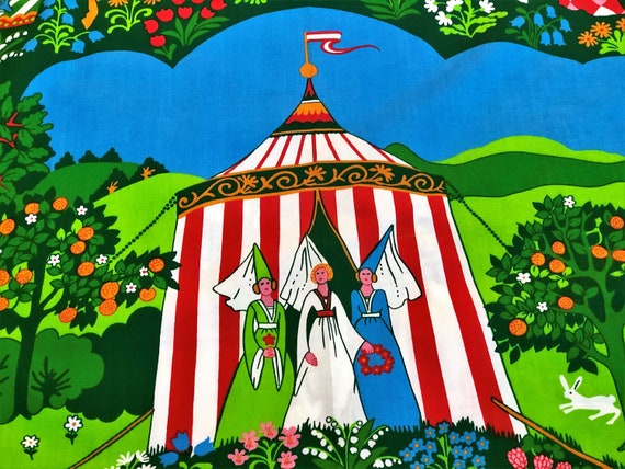 Midieval Knights Vintage Fabric Yardage with POP ART Folklure Scenes of Royalty 6YDS Avail.