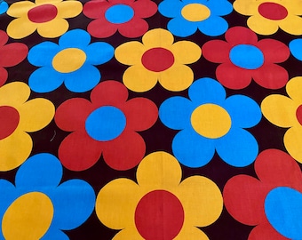 Anni 60-70 Flower Power su Chocolate! Tessuto Vintage Metraggio Inutilizzato