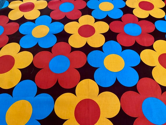 60's 70's Flower Power on Chocolate! Vintage Fabric Unused Yardage