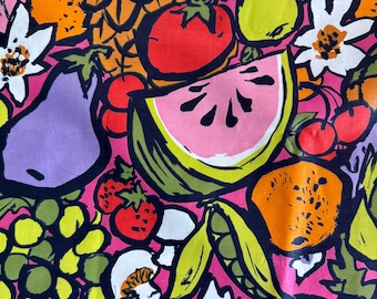 ANANAS! Carmen Miranda Hut Mid Century FRUIT & BIRDS 50er Jahre Borke Ära Vintage Stoff