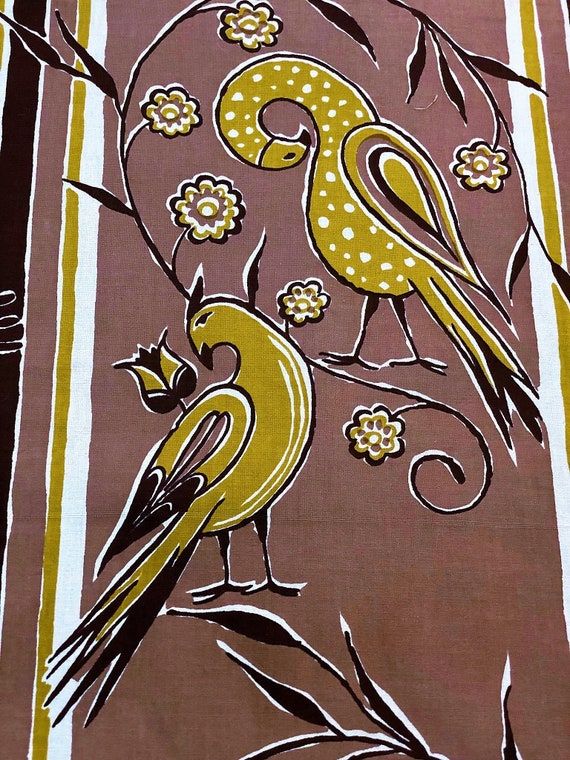 Handsome 50's Abstract Fink Bird Hand Print by Barret Vintage Decorator Fabric for Home Decor