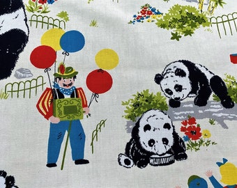 60's 70's Panda Party Waverly Nursery Rhyme Vintage Fabric Yardage