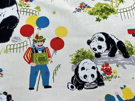 60's 70's Panda Party Waverly Nursery Rhyme Vintage Fabric Yardage