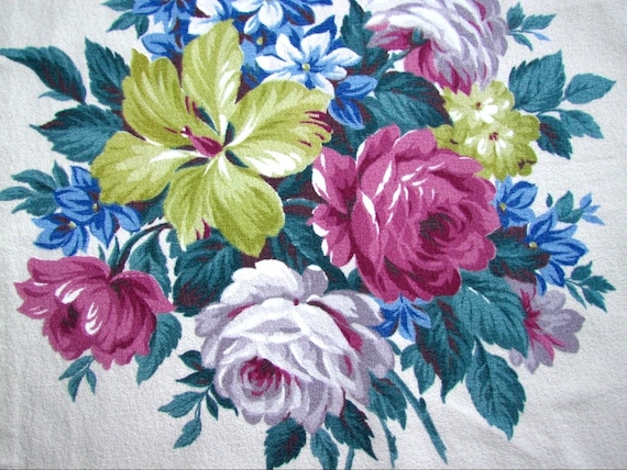 Cottage Fleurs 1930’s Nubby Floral on White Barkcloth Vintage Fabric for Upholstery Drapery Pillows 5YDS Avail.