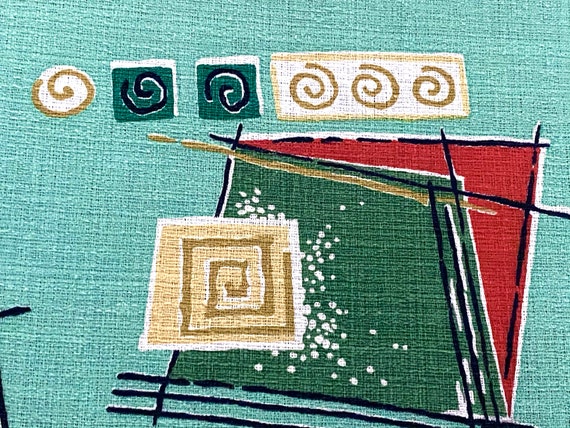Atomic Free Floating Antennas & Shapes Barkcloth Vintage Fabric Mid Century Joan Miro Inspired 3YDS Avail.