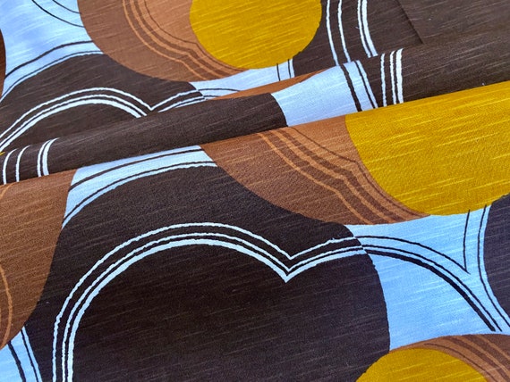 Groovy Earth Tones 1970's Op Art Mid Century Mod Vintage Fabric