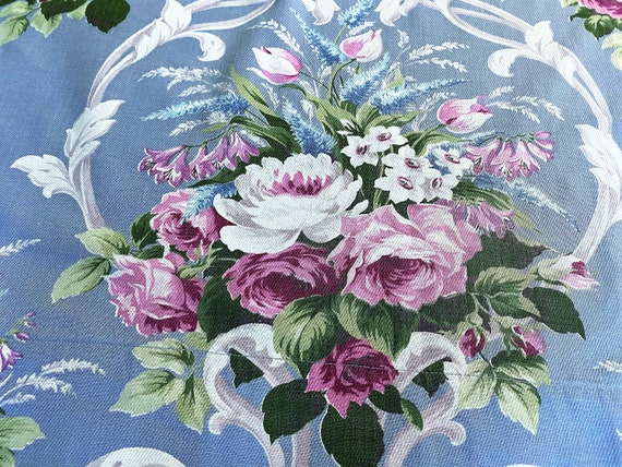 30’s Nanas Cottage SWANK Barkcloth Vintage Fabric Drapes Curtains Lavender & Roses Boudoir for Home Decor 4AVAIL.