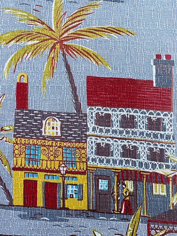 1.7YDS Island Life Banana Trade Key West Style Barkcloth Vintage Fabric Unused Yardage