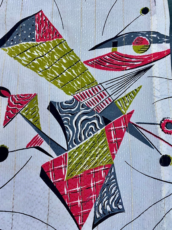 Abstract Kinetic 50's Mobiles Vintage Fabric Fiberglass & Lurex Curtain Drape for Mid Century Home Decor 2 Avail.