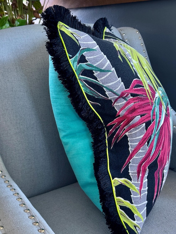 South Beach on FIRE Hollywood Regency Barkcloth Vintage Fabric Mid Century PILLOW