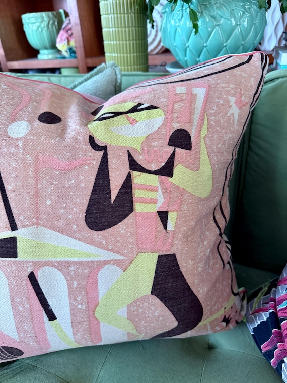 Picasso Incarnated 1940’s Harlequin Theater Stage Show Barkcloth Vintage Fabric PILLOW Cover