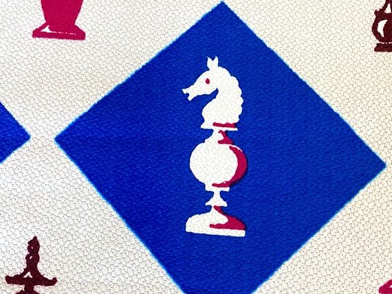 Chess Anyone? Fabulous Fifties Barkcloth Vintage Fabric Gaming Yardage 3YDS Avail.