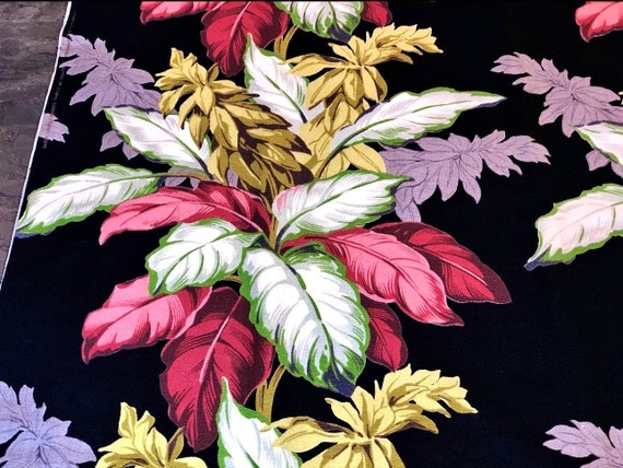 RARE Black Art Deco Miami Tropical Barkcloth Vintage Fabric Yardage Unused Old Stock for Upholstery Pillows Home Decor 4YDS Avail.