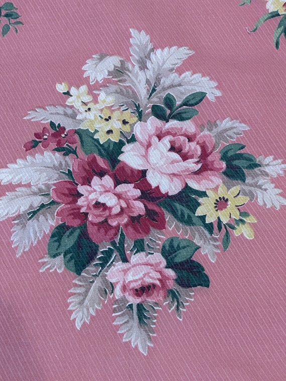 1930's Cottage PINK ROSES Genuine Barkcloth Vintage Fabric for Upholstery Home Decor Pillows 8YDS Avail.