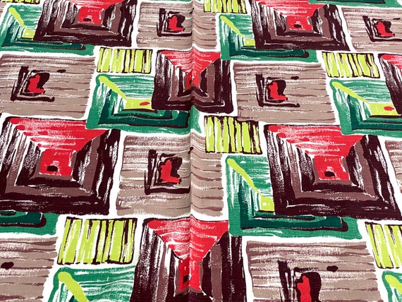 2.6YDS Brutalist Atomic Squares of Mid Century Barkcloth Vintage Fabric