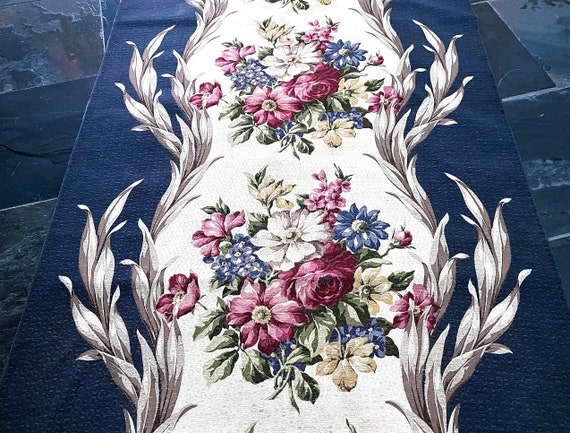 30's Serendipity Cottage Charcoal Dark Gray/Blue Victorian Barkcloth Vintage Fabric 5YDS Avail.