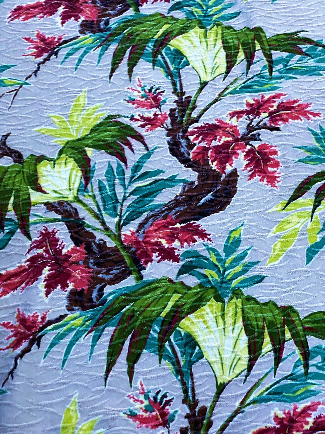 USED USA古着 大判ラグ カバー 手刺繍 vintage ハンドメイド 2.5YDS Iconic WILD Miami Beach 1950's Barkcloth Vintage Fabric
