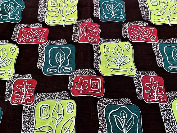 Atomic 1940's Art Moderne Barkcloth Vintage Fabric Chocolate Fabric Yardage Mid Century 9YDS Available